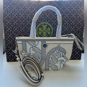 Tory Burch Nylon Printed Mini Tote Crossbody Bag Zebra